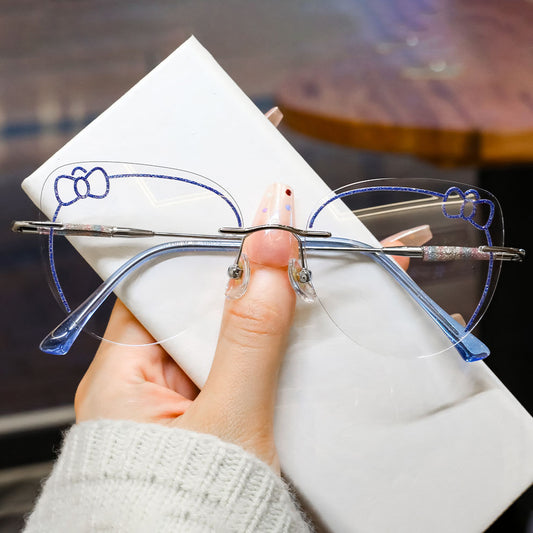 Kitty Eyeglasses in Silver & Blue