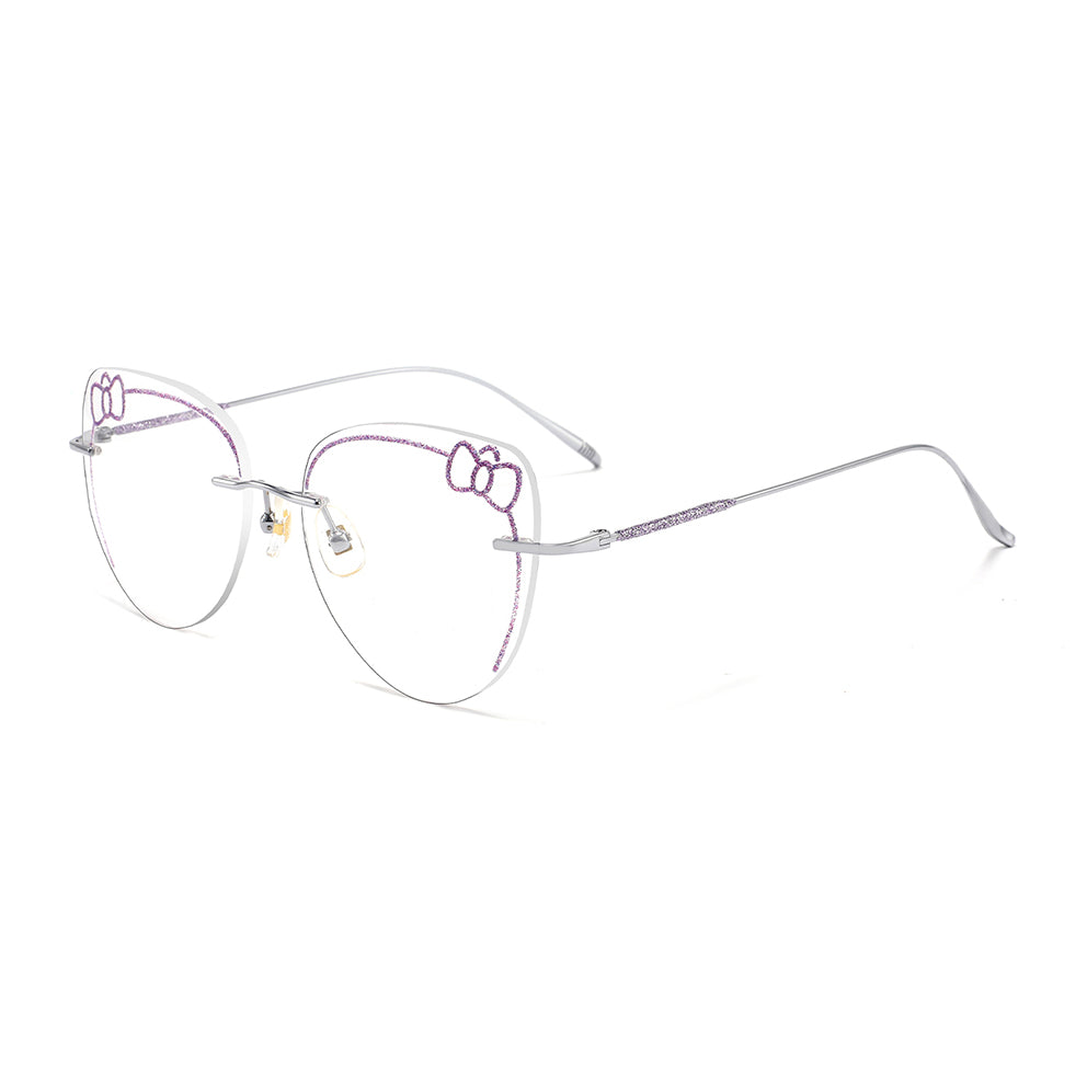 Kitty Eyeglasses in Silver & Purple