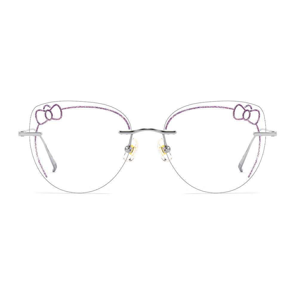 Kitty Eyeglasses in Silver & Purple