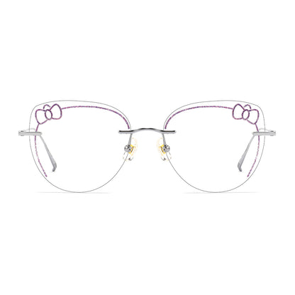 Kitty Eyeglasses in Silver & Purple